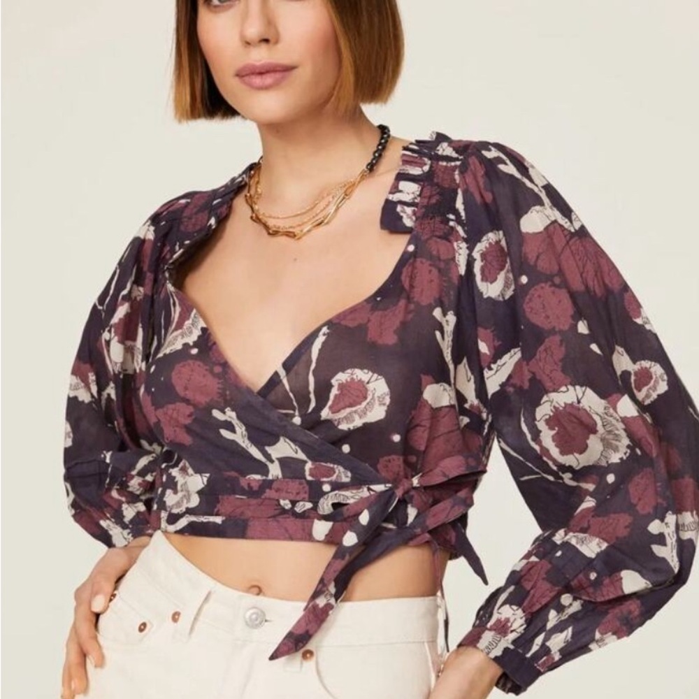 Free People Cleobella Valencia Wrap Top Purple Motif Size Medium New With Tags - Picture 11 of 11